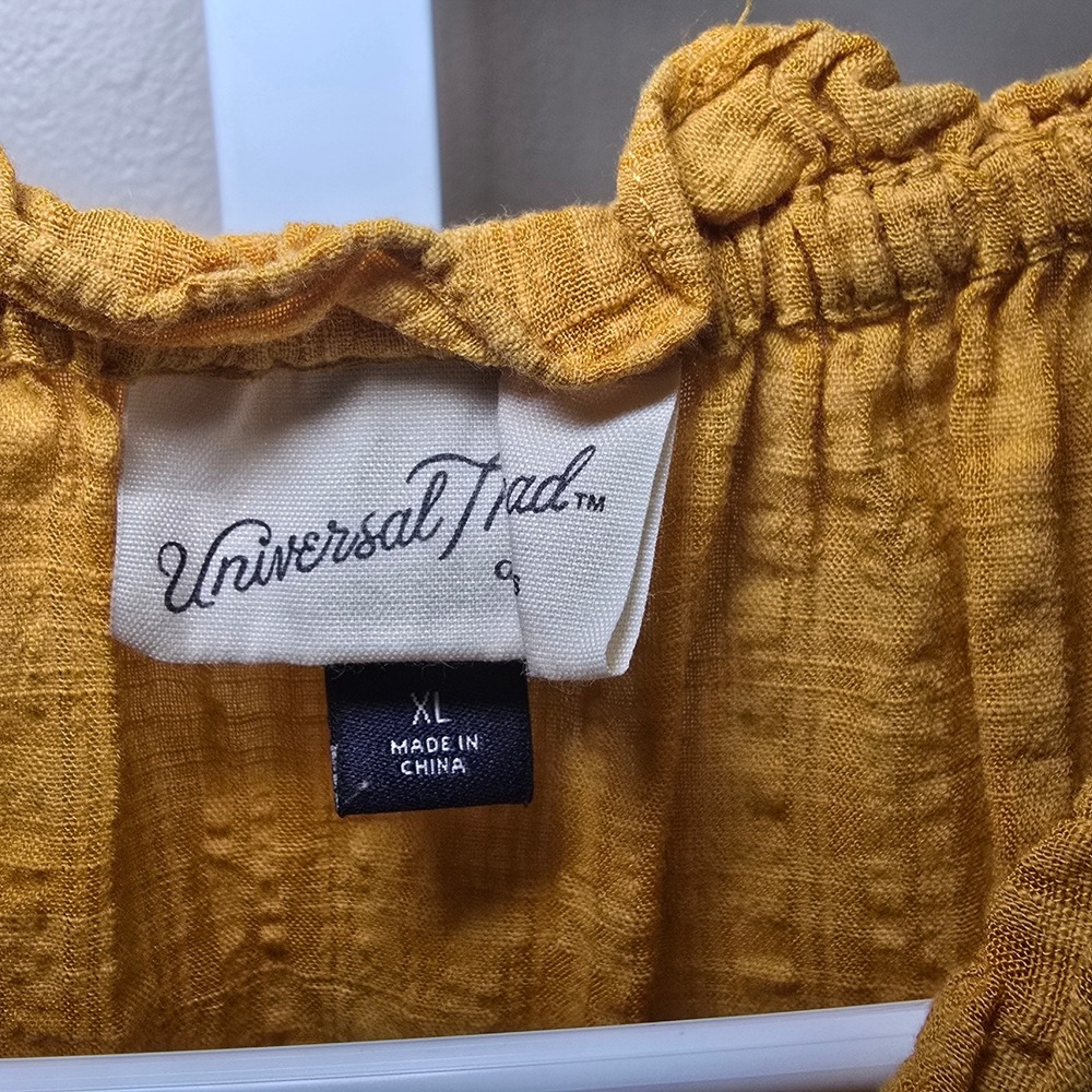 Universal Thread Mustard Yellow Ruffle Neck Puff Sleeve Blouse XL Mustard Gold - Picture 3 of 4